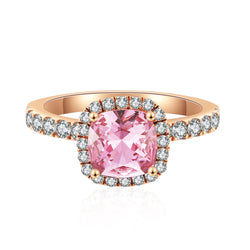 10K Rose Gold PINK Cushion Halo Pave Solitaire Ring (10KR019)