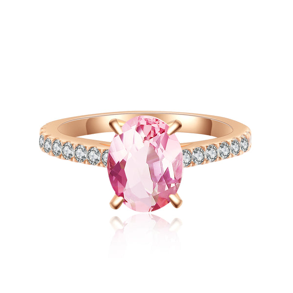 10K Rosegold Pink Oval Cut Pave Solitaire Ring 2卡玫瑰金粉紅鹅蛋形10k戒指 (10KR021)