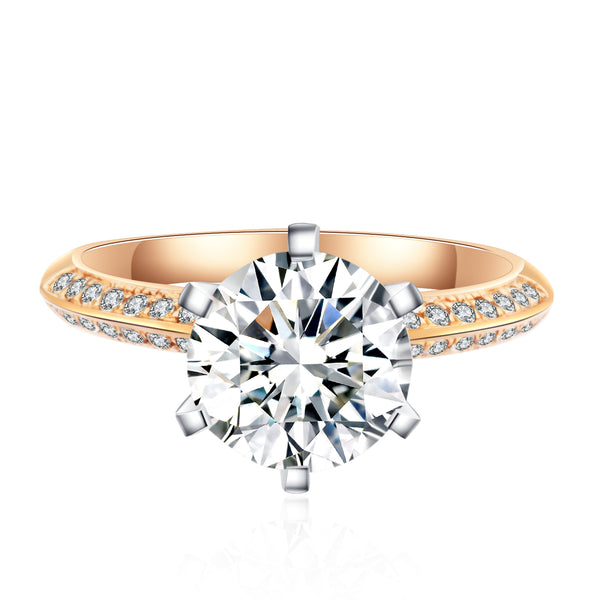 10K Rose Gold Classic 6 Claws Pave Solitaire Ring 10K金經典六爪碎鑽戒指 (10KR005)