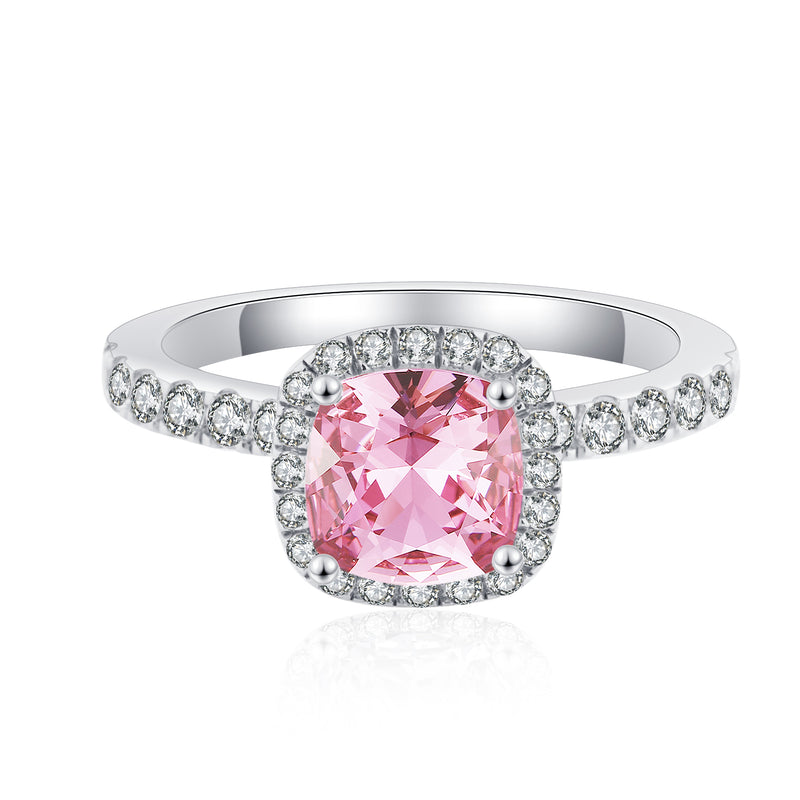 Pink Cushion Halo Pave Solitaire Ring (JR075)
