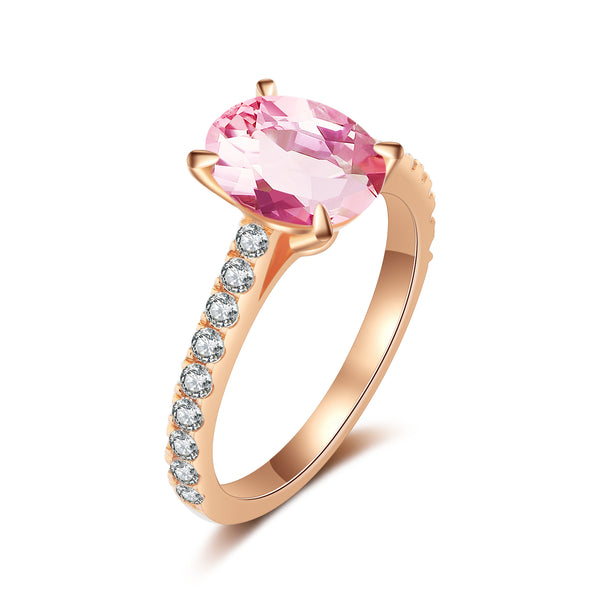 10K Rosegold Pink Oval Cut Pave Solitaire Ring 2卡玫瑰金粉紅鹅蛋形10k戒指 (10KR021)