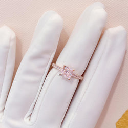 10K Rose Gold Pink Cushion Pave Solitaire Ring (10KR024)