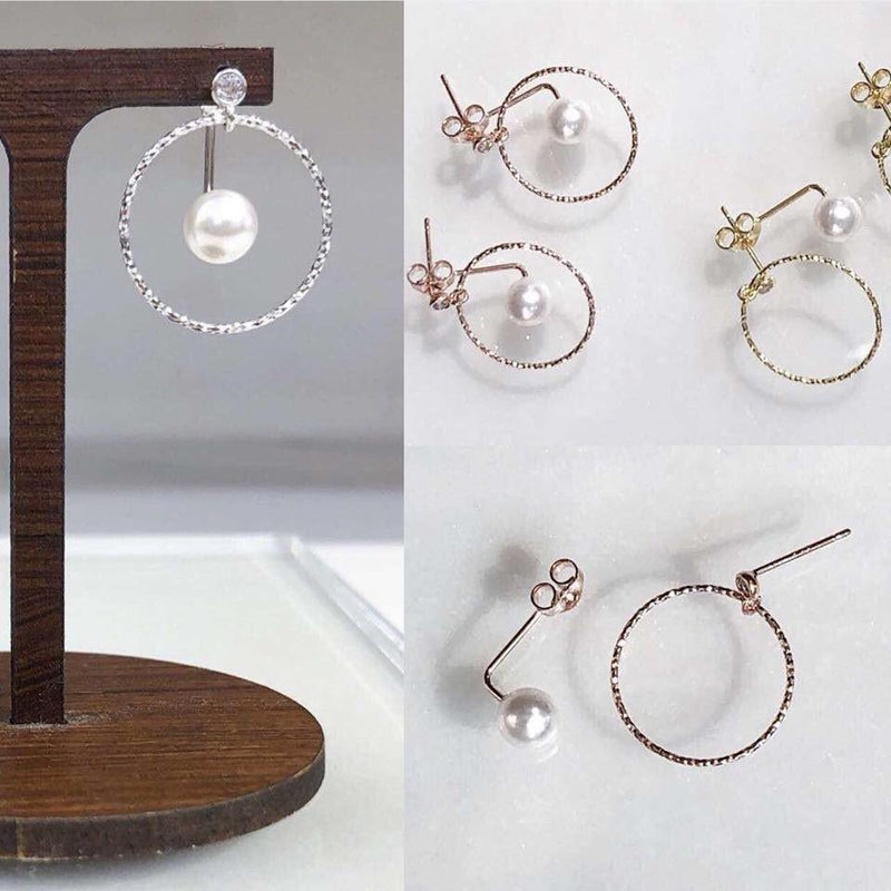 Swarovski Pearl Earrings 磨砂圈珍珠耳環 (SWPE017)