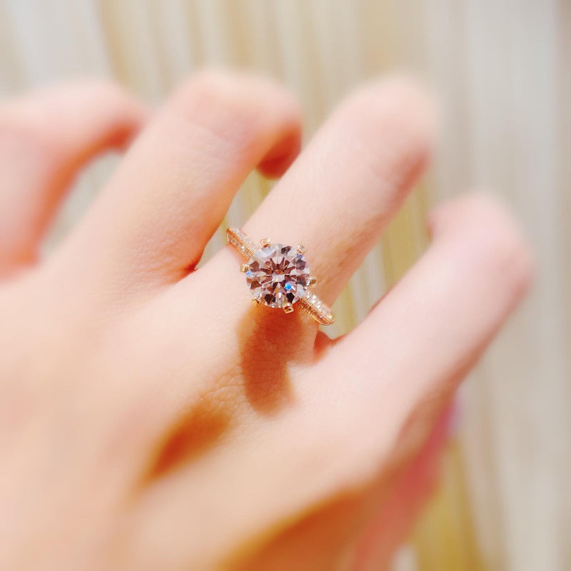 10K Rose Gold Classic 6 Claws Pink Pave Solitaire Ring 10K金經典六爪粉紅碎鑽戒指 (10KR005p))