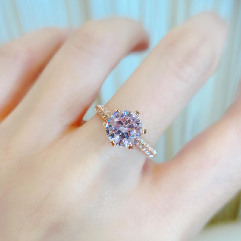 10K Rose Gold Classic 6 Claws Pink Pave Solitaire Ring 10K金經典六爪粉紅碎鑽戒指 (10KR005p))