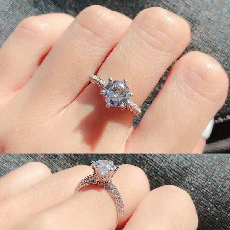 10K White Gold Classic 6 Claws Pave Solitaire Ring 10K金經典六爪碎鑽戒指 (10KR018)