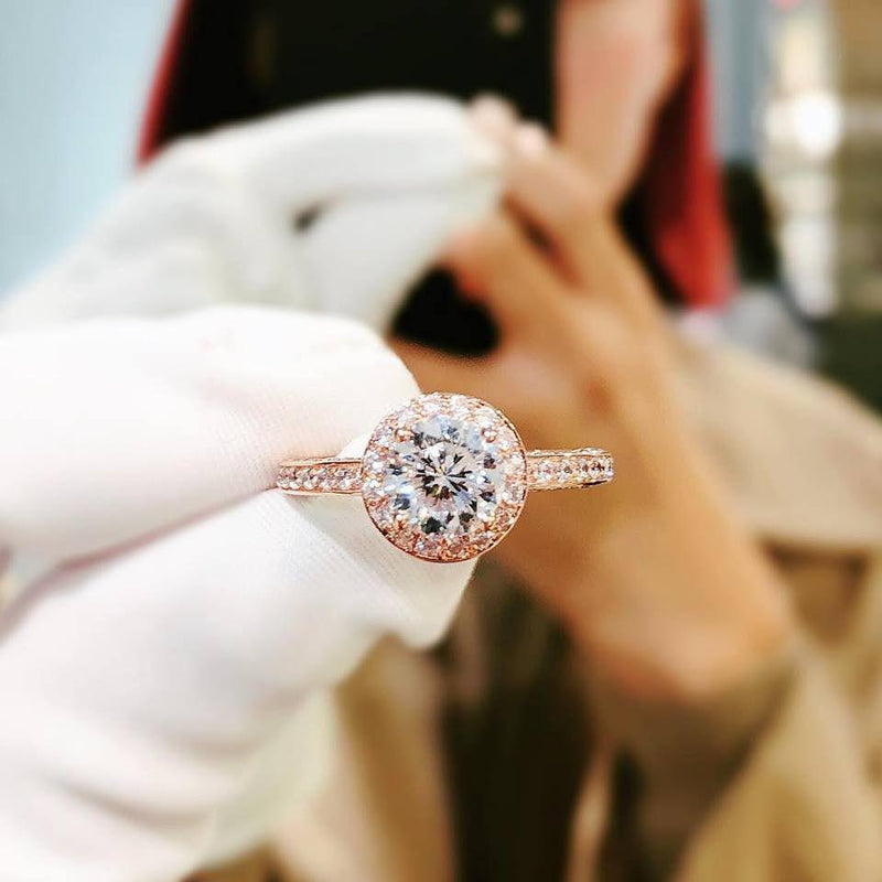 10K Rose Gold Invisible Halo Pave Solitaire Ring 10K金包邊光環碎鑽戒指 (10KR033)