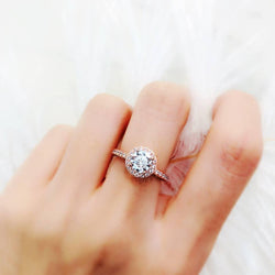 10K Rose Gold Invisible Halo Pave Solitaire Ring 10K金包邊光環碎鑽戒指 (10KR033)