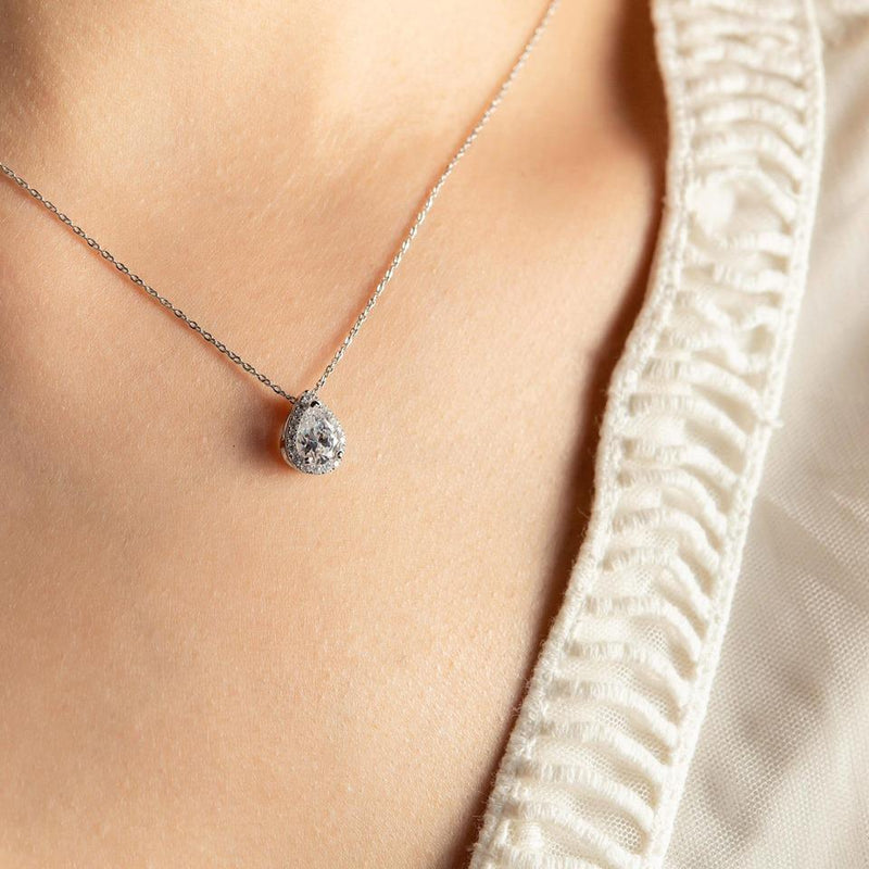 Pear Halo Jewelry Necklace 梨形石光環吊墜頸鏈 (JN014)