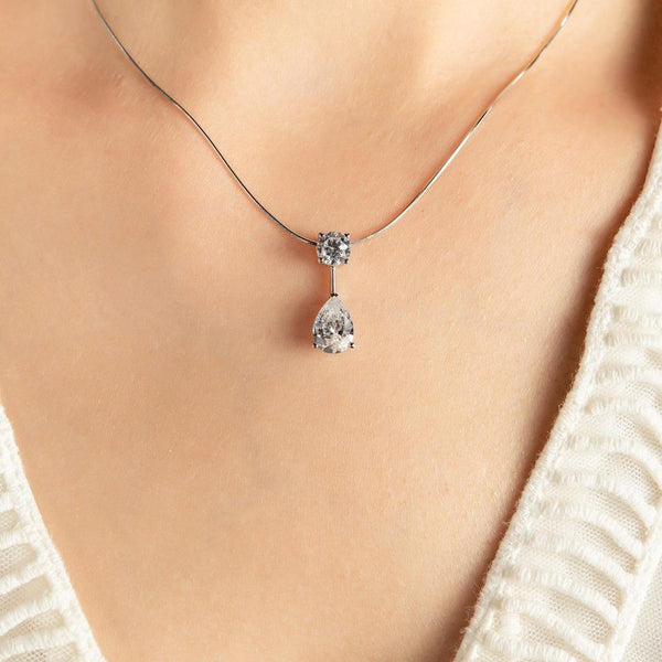 Round And Pear Cut Pendant Necklace 華麗圓石配梨形石頸鏈 (JN016)