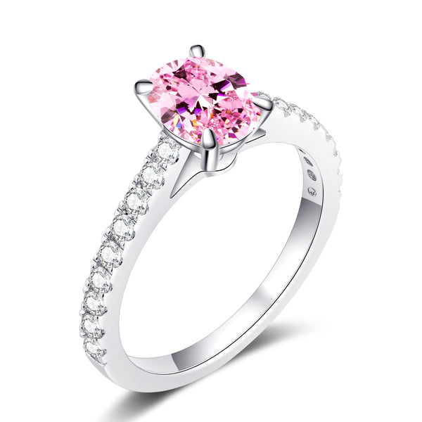 Pink Oval Pave Solitaire Ring 粉紅鵝蛋形碎鑽戒指 (JR047P)