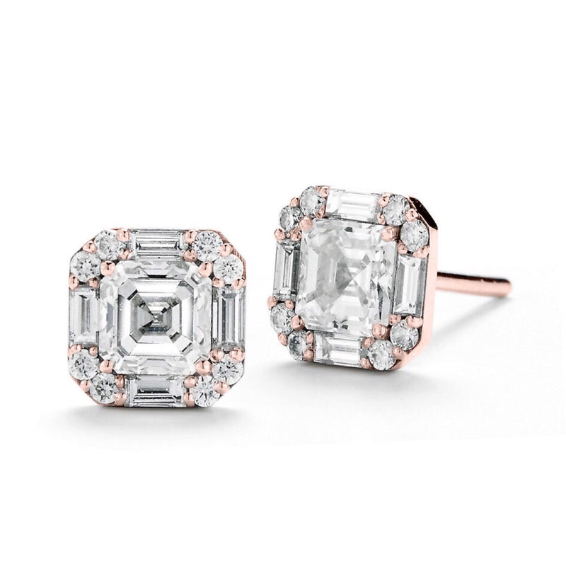 ASSCHER HALO PAVE EARRING (JE016)