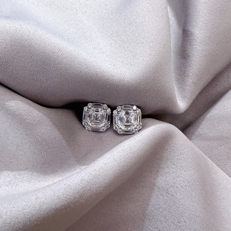 ASSCHER HALO PAVE EARRING (JE016)