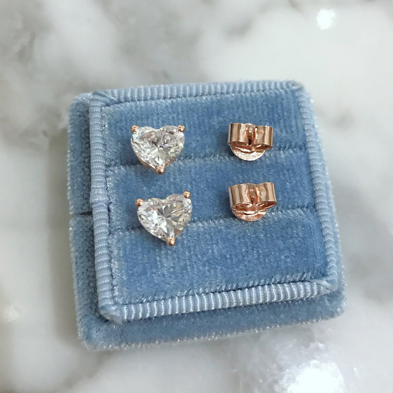 Silver Moissanite Lovely Fat Heart Cut Earrings (JEM023) ORDER