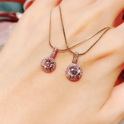 Pink Halo Setting Jewelry Necklace 粉红光環吊墜頸鏈 (JN027)