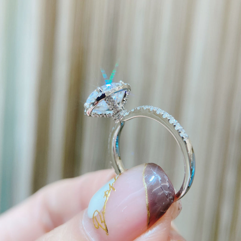 2CT Oval Halo Pave Solitaire Ring 2卡鵝蛋形光環碎鑽戒指 (JR092) ORDER