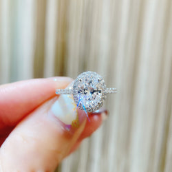 2CT Oval Halo Pave Solitaire Ring 2卡鵝蛋形光環碎鑽戒指 (JR092) ORDER