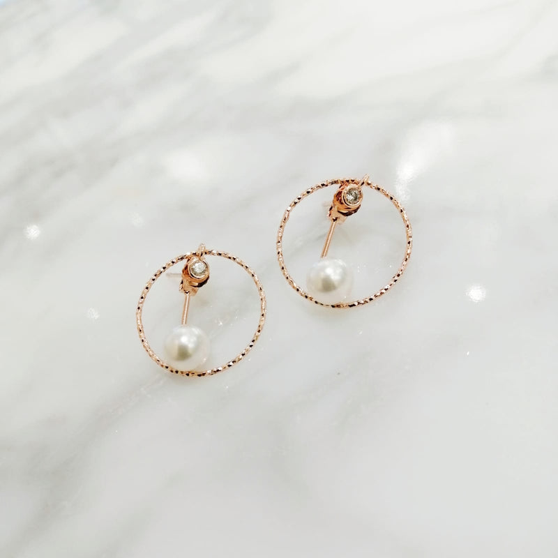 Swarovski Pearl Earrings 磨砂圈珍珠耳環 (SWPE017)